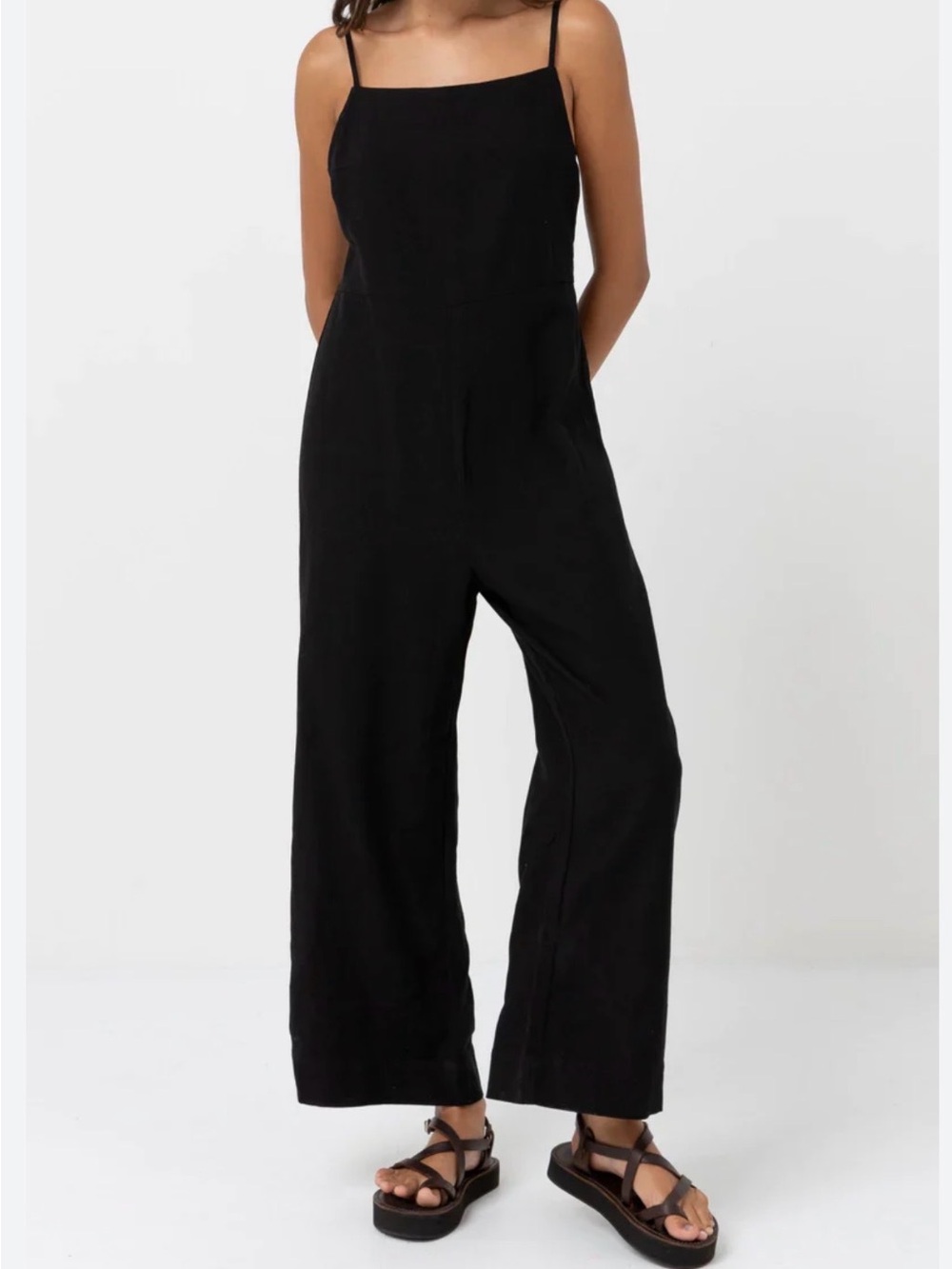 Urban Outfitters Black Wide-Leg Spaghetti-Strap Jumpsuit